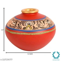 Vase Earthen Handcrafted Red Madhubani 4.5x5.5(HxD)  - Red
